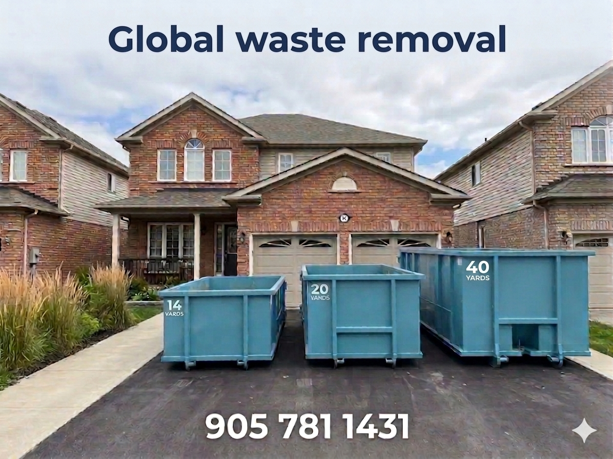 Dumpster on residential driveway